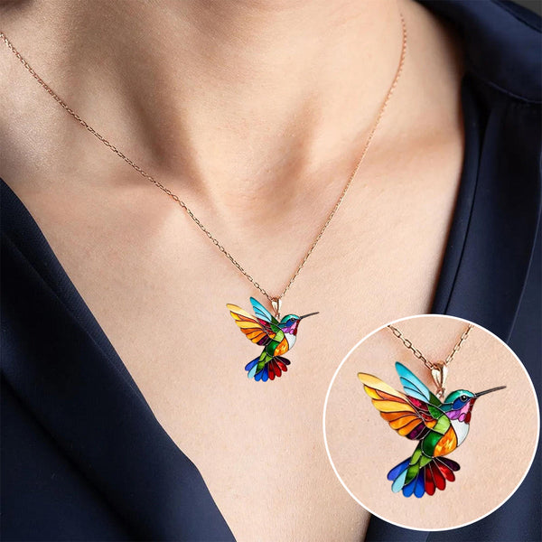 Colorful Hummingbird Necklace + Earrings