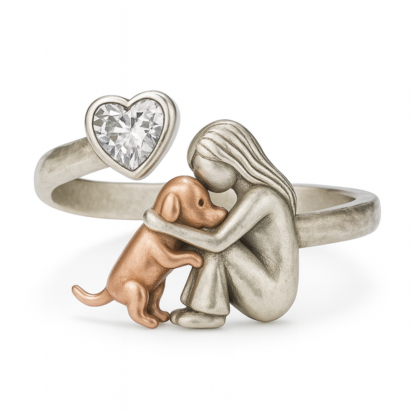 Silver Dog Ring with Heart-Shaped Zirconia