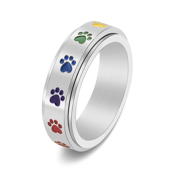 Spinning Paw Ring with Rainbow Paws