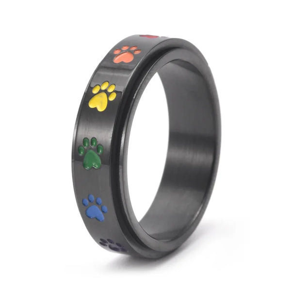 Spinning Paw Ring with Rainbow Paws