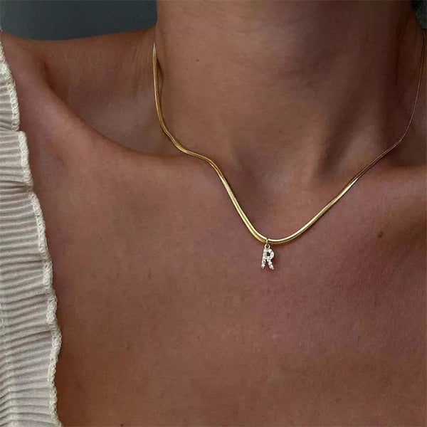Diamond Initial Herringbone Necklace
