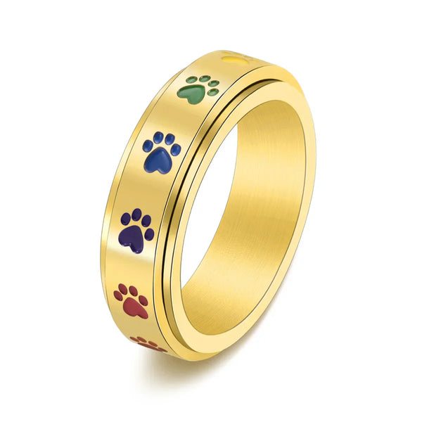 Spinning Paw Ring with Rainbow Paws