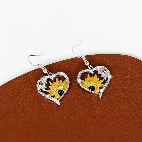 Boho Sunflower & Bee Dangle Earrings