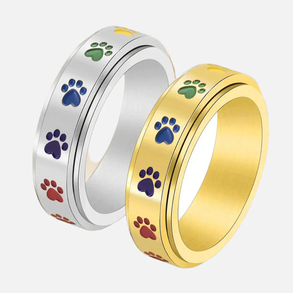 Spinning Paw Ring with Rainbow Paws