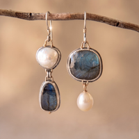 Vintage Blue Stone Pearl Earrings