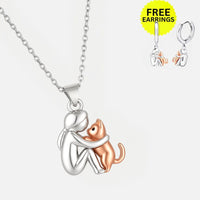 Cat Hug Pendant Necklace + Earrings