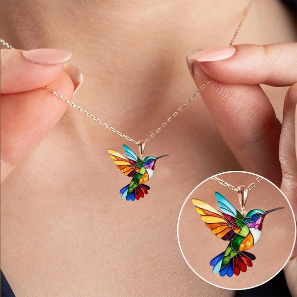 Colorful Hummingbird Necklace + Earrings