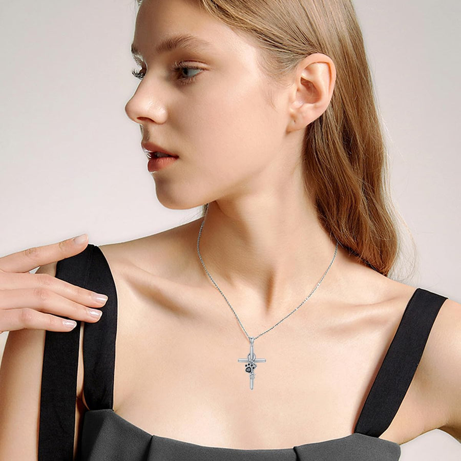 Silver Paw & Cross Necklace