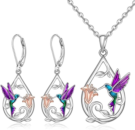 Beautiful Hummingbird Necklace + Earrings
