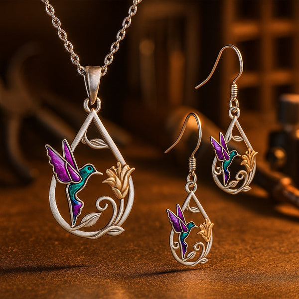 Beautiful Hummingbird Necklace + Earrings
