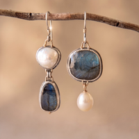 Vintage Blue Stone Pearl Earrings