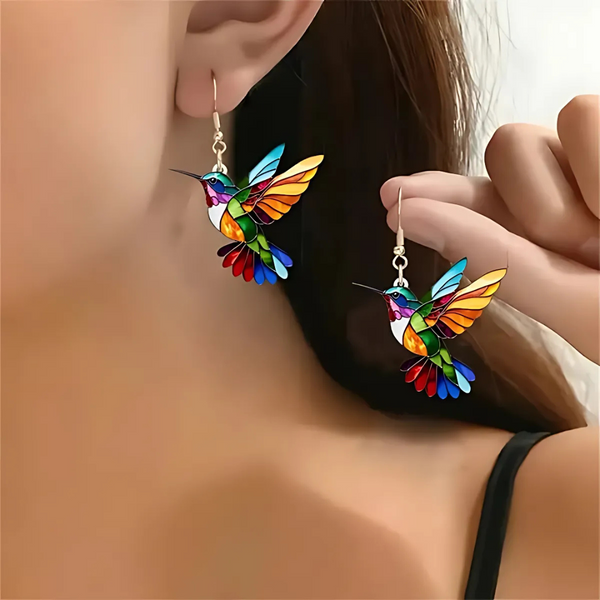 Colorful Hummingbird Necklace + Earrings
