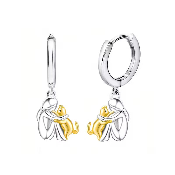 Cat Hug Pendant Necklace + Earrings