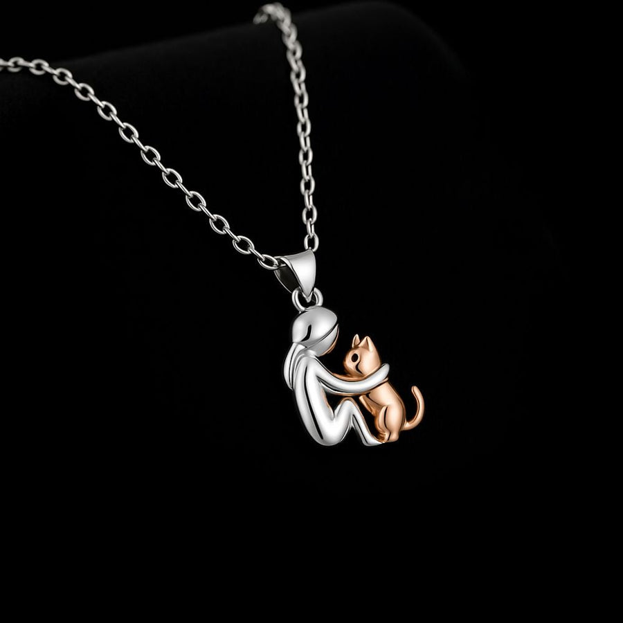 Cat Hug Pendant Necklace + Earrings