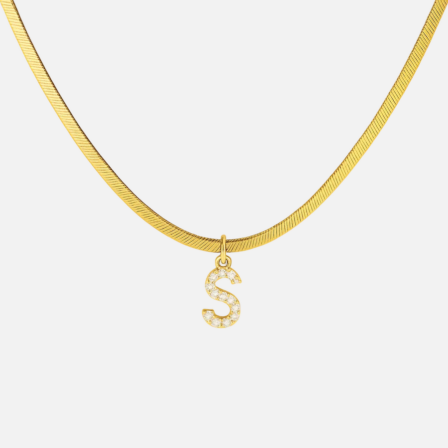 Diamond Initial Herringbone Necklace