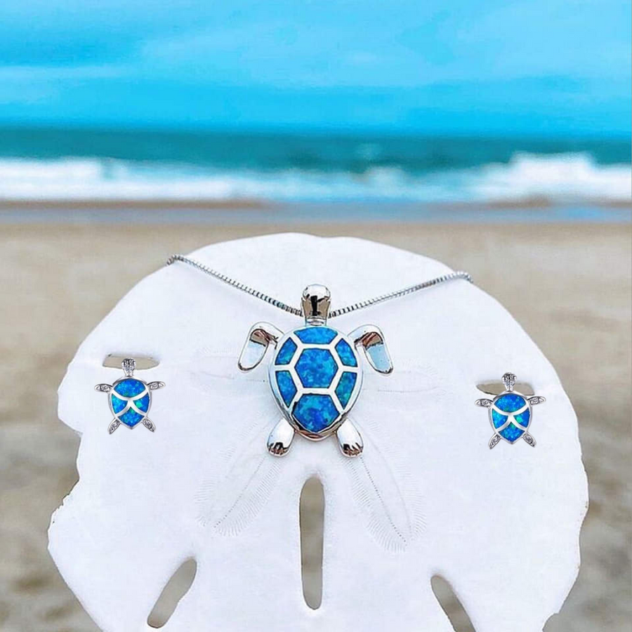 Sea Turtle Necklace + Earrings Set