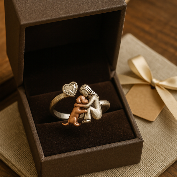 Silver Dog Ring with Heart-Shaped Zirconia