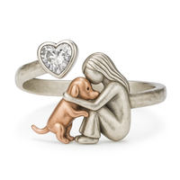 Silver Dog Ring with Heart-Shaped Zirconia