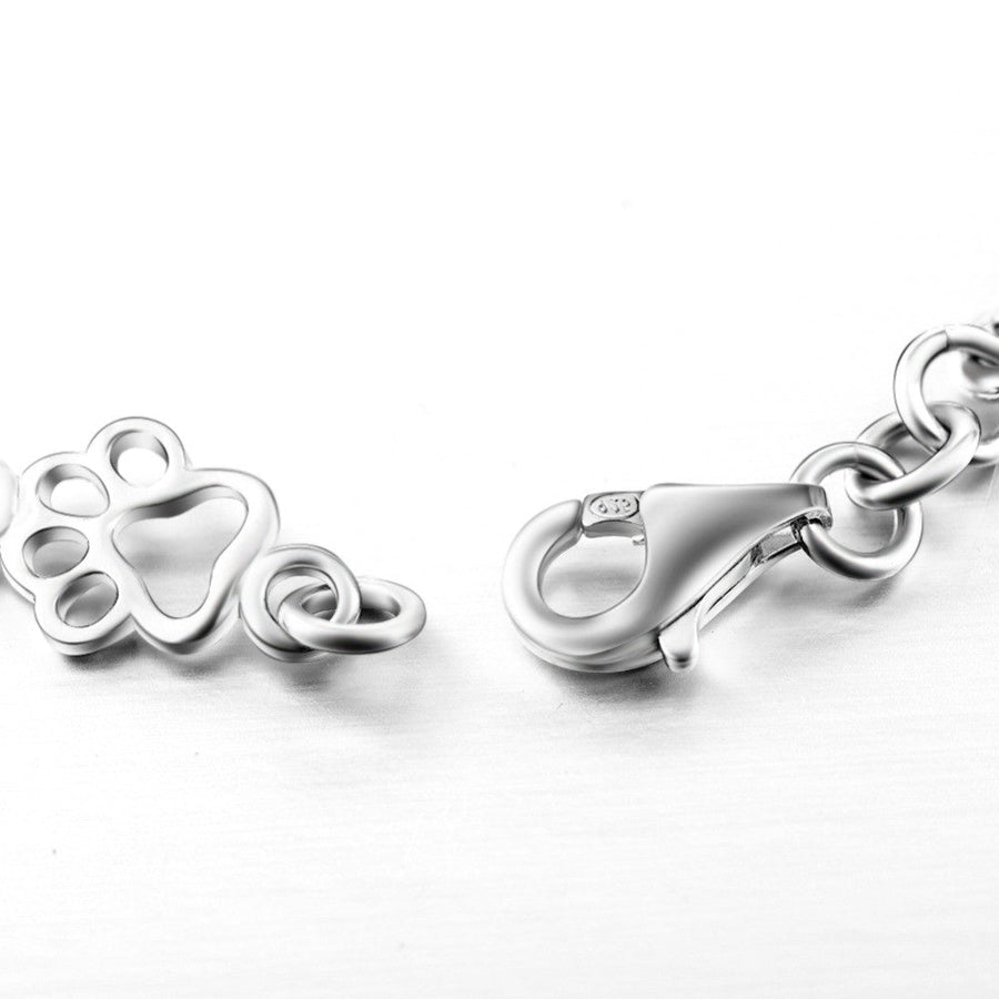 Silver Dog Paw and Bone Charms Bracelet