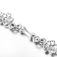 Silver Dog Paw and Bone Charms Bracelet