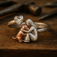 Silver Dog Ring with Heart-Shaped Zirconia
