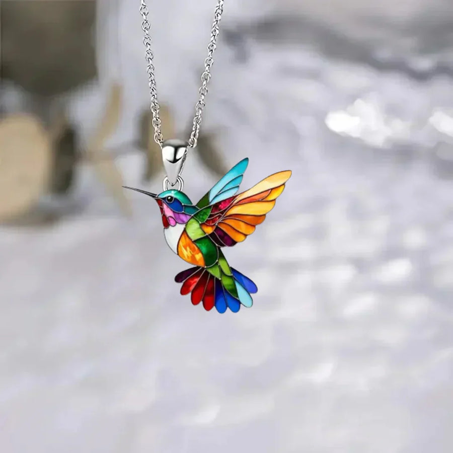 Colorful Hummingbird Necklace + Earrings