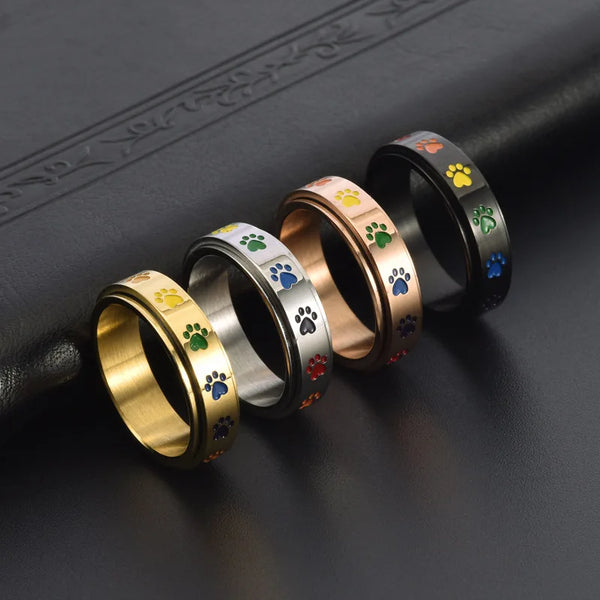Spinning Paw Ring with Rainbow Paws