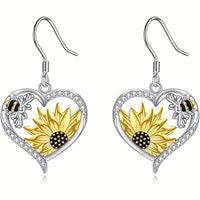 Boho Sunflower & Bee Dangle Earrings