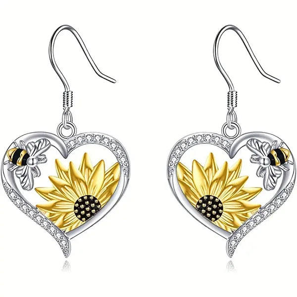 Boho Sunflower & Bee Dangle Earrings