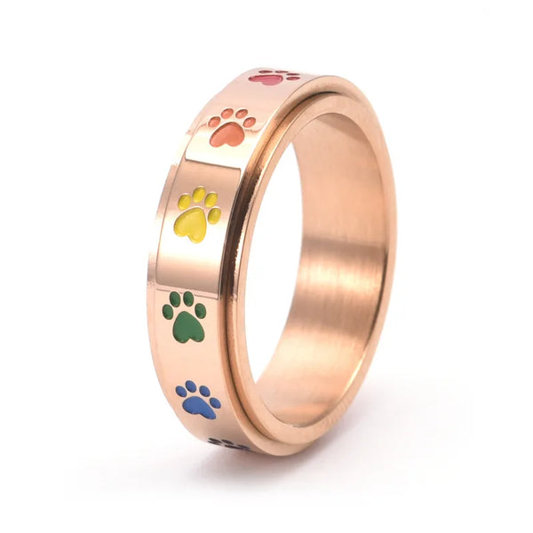 Spinning Paw Ring with Rainbow Paws