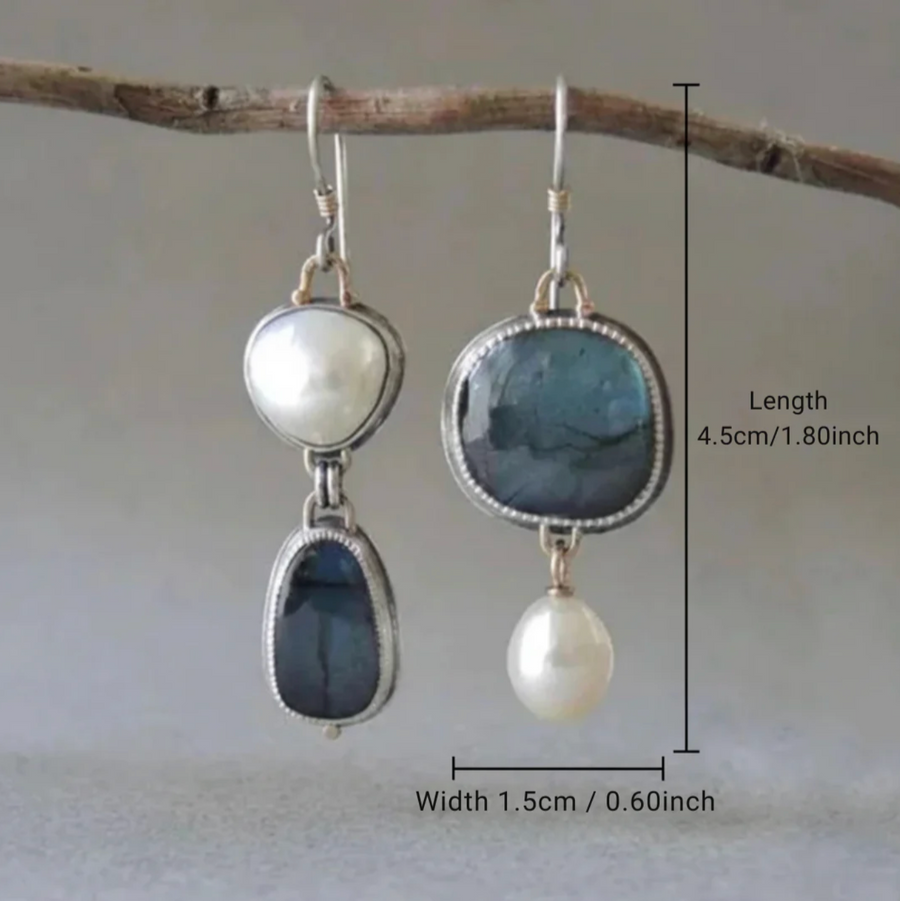 Vintage Blue Stone Pearl Earrings