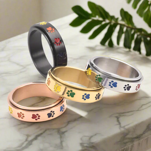 Spinning Paw Ring with Rainbow Paws