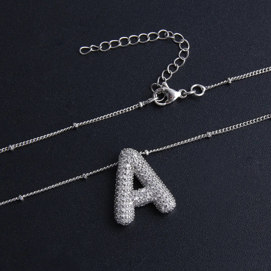 Bubble letter initial necklace set | White Gold