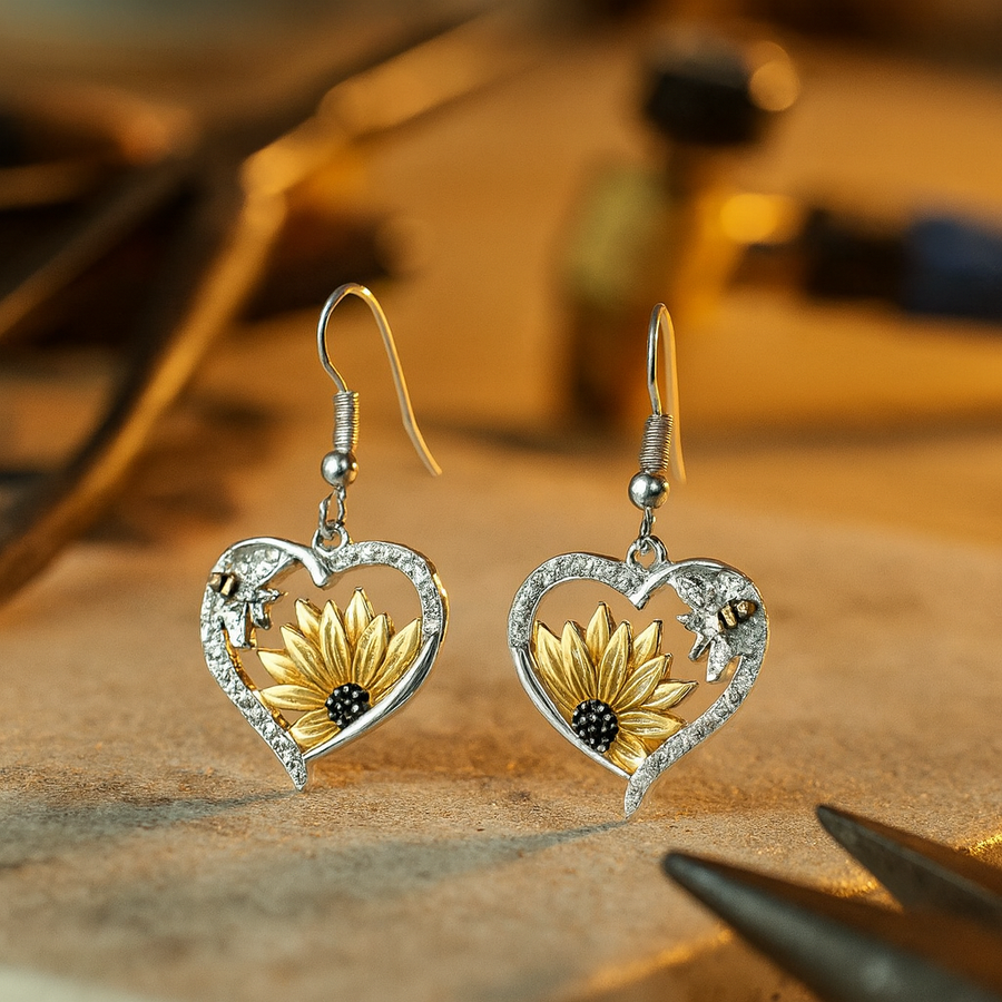 Boho Sunflower & Bee Dangle Earrings