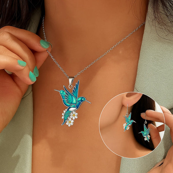 Hummingbird Necklace + Earrings Set