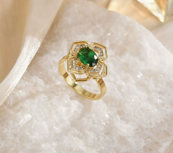 Clover Halo Emerald Spinning Ring | Gold