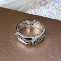 Vintage Silver Blue & Green Stone Wave Ring