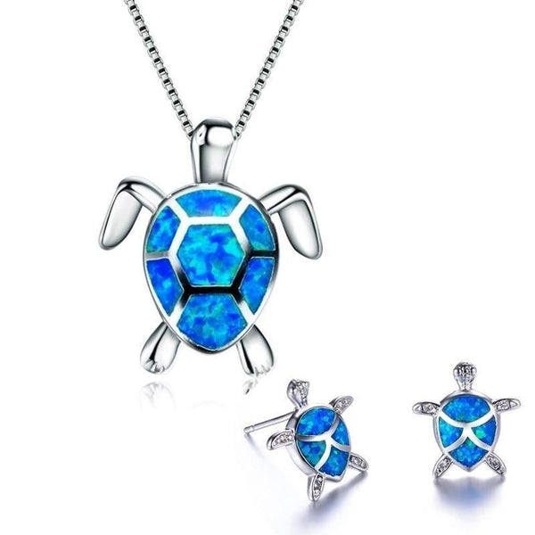 Sea Turtle Necklace + Earrings Set