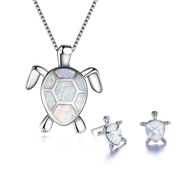 Sea Turtle Necklace + Earrings Set