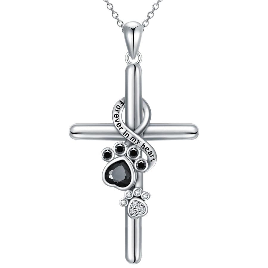 Silver Paw & Cross Necklace